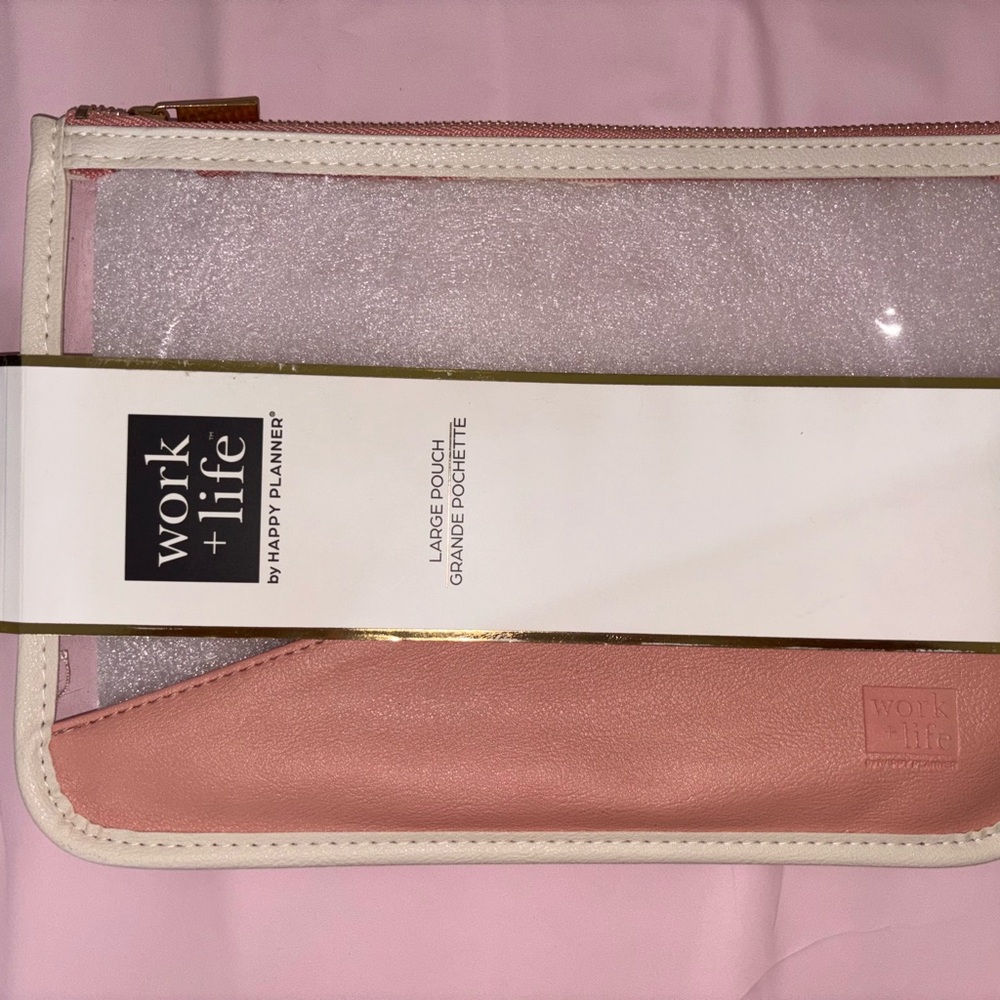 The Happy Planner Work + Life Minimalist Pen Pouch Large NEW Clear Faux Leather